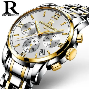 2017 Nieuwe Luxe Horloge Merk RON Quartz Horloge Mannen Stalen Mode Klok Mannelijke Waterdichte Horloges Met Volledige Kalender 026