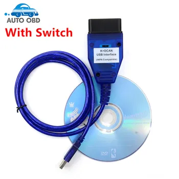 INPA Compatibel USB OBD2 interface Geschakeld Functie Ondersteunt K-Line Protocollen Voor BMW INPA K + DCAN FTDI FT232RQ wit/Blauw Kleur