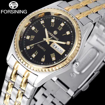 Fashion brand forsining horloge goud zilver rvs dames klok lichtgevende horloges datum display horloges