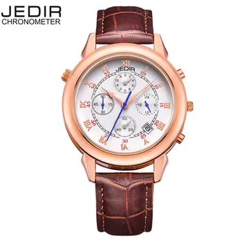Jedir 4 uur wijzerplaat chronograaf datum quartz horloge mannen luxe merk 316l staal case lederen casual horloges fashion relogio