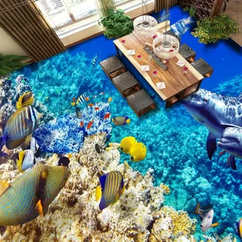 Gratis verzending onderwater wereld mariene tropische vis koraalrif vloeren schilderen badkamer decoratieve zelfklevende floor mural