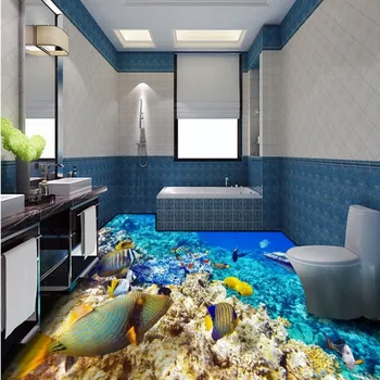 Gratis verzending onderwater wereld mariene tropische vis koraalrif vloeren schilderen badkamer decoratieve zelfklevende floor mural