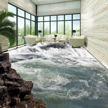 Gratis verzending gras watervallen vloeiende water genereren rivier 3d vloer vochtendige badkamer slaapkamer vloeren behang mural