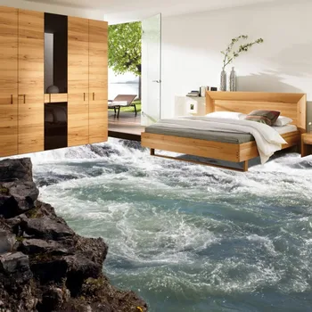 Gratis verzending gras watervallen vloeiende water genereren rivier 3d vloer vochtendige badkamer slaapkamer vloeren behang mural