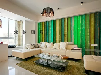 Gratis Verzending groene streep hout behang sofa TV achtergrond muurschildering studeerkamer pure papier behang muurschildering