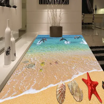 Gratis verzending 3D behang badkamer keuken Zomer strand zeester schilderen vloer antislip waterdichte vloer stickers custom