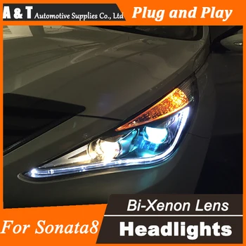 Een & T Auto Styling voor Hyundai Sonata Koplampen Sonata8 LED Koplamp DRL Lens Dubbele Beam H7 HID Xenon bi xenon lens
