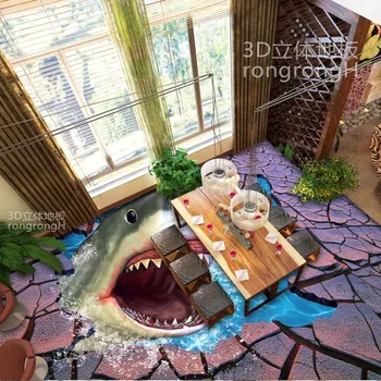 Gratis verzending sea world shark crack 3d vloer schilderen verdikte zelfklevende woonkamer badkamer slaapkamer vloeren mural