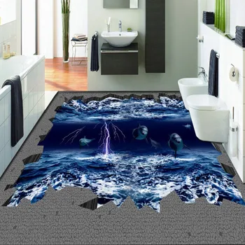 Gratis verzending creative zee dolfijn lightning horror 3d stereo floor achtergrond muur slaapkamer woonkamer badkamer vloeren mural