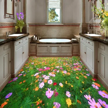Gratis verzending planten bloemen zee gras floor schilderen behang hotel waterdichte dragen zelfklevende floor mural