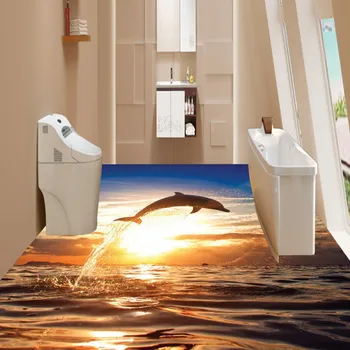 Gratis verzending 3d zonsondergang dolfijn springen sea view custom floor schilderen waterdicht verdikte woondecoratie behang mural