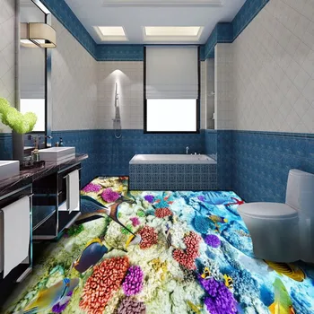 Gratis verzending hd 3d koraalrif tropische vis vloeren waterdichte antislip slaapkamer badkamer woonkamer lobby vloeren mural