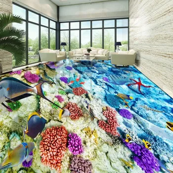 Gratis verzending hd 3d koraalrif tropische vis vloeren waterdichte antislip slaapkamer badkamer woonkamer lobby vloeren mural