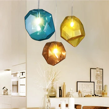 Led e27 kleurrijke steen vormige glas ijzer led lamp led licht. hanglampen. hanglamp. hanglamp voor eetkamer foyer