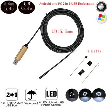 6 LED Mini Camera Mini Usb Endoscoop Camera 5 M Kabel voor Android Endoscoop 5.5mm Lens Waterdichte Borescope Inspectie