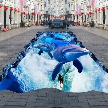 Gratis verzending beach shell dolfijn vierkante street park 3d outdoor zelfklevende waterdichte vloer schilderen behang mural