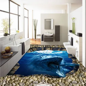 Gratis verzending zee dieren eten haai 3d vloer antislip verdikte slaapkamer woonkamer badkamer vierkante vloeren behang mural
