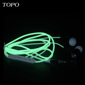 2017 TOPO Knipperende Glowing in Ear Oortelefoon Met Microfoon Metal Headset 3.5mm aux glow oortelefoons voor pc xiaomi telefoon muziek oor telefoons
