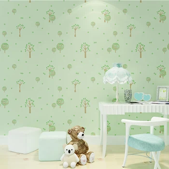 Moderne Pastorale Behang voor Kinderen Kamer Muren Bomen Wallpapers Roll Kids Behang voor Muren 3D Behang Groen voor Slaapkamer