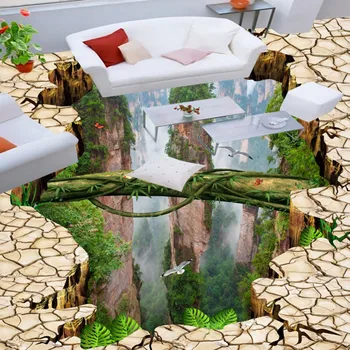Gratis verzending bos valleien mountain badkamer keuken 3d vloer vochtendig zelfklevende antislip vloeren behang mural