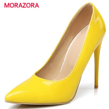 Morazora 9 kleuren vrouwen pu lakleer pompen dunne hakken schoenen vrouw elegante trouwschoenen bruid maat 34-47