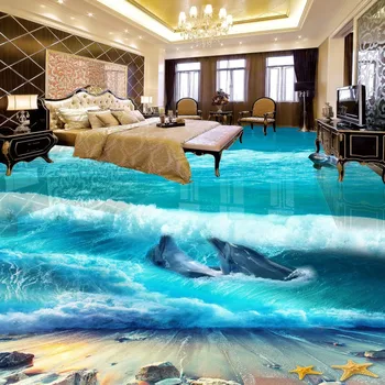 Gratis verzending custom mooie strand spray 3d floor anti-slippen verdikte badkamer mural behang woonkamer vloeren