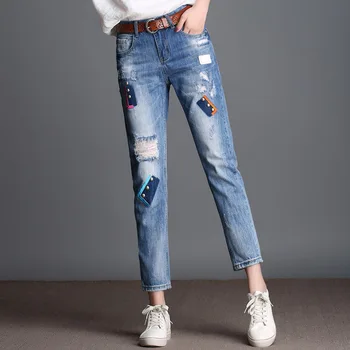7XL 8XL Dames jeans Broek Nieuwe Patch Gat losse Harem Pantalones Mujer Big Size Denim Broek Vrouwen BF Stijl Womens Ripped jeans