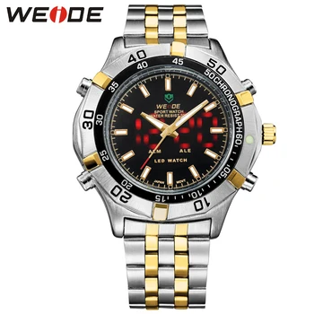 Weide luxe gouden klok sport horloges rvs mannen brand back light casual stijl analoge display waterdichte wh905
