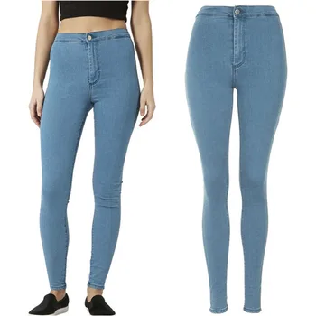 Vrouwen \'s Hoge Taille Skinny Slim Denim Jeans Broek Lange Potlood Pant Stretchy Lady