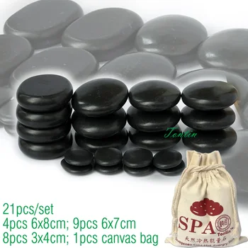 Nieuwe! tontin 21 stks/set hot massage energie body steen set salon spa met bag ce and rohs 4 stks (6x8) + 9 stks (6x7) + 8