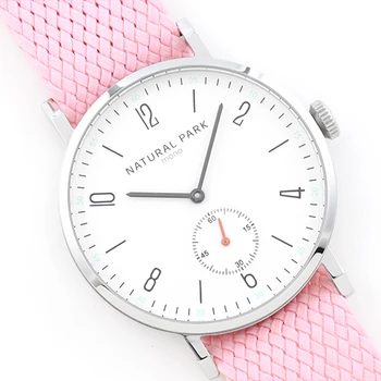 Roze Nylon Band Met Witte Wijzerplaat Eenvoudige Mannen Mode Quartz Horloges Japan beweging 2016 Nieuwe Klok 3 atm NP1314MWHRD