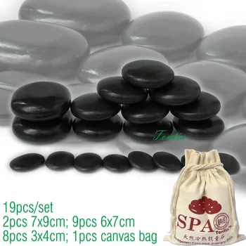 Nieuwe! tontin 19 stks/set hot massage energie body steen set salon spa met bag ce and rohs 2 stks (7x9) + 9 stks (6x7) + 8