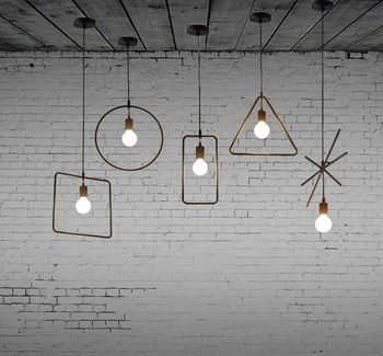 Gratis bezorging 5 stks nordic restaurant koffie retro shop hanglampen bar loft iron hanglamp 2D vorm geometrische letters gloeilampen