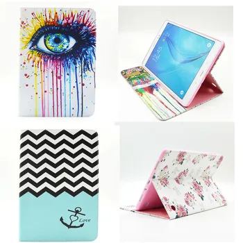 Bf 2016 hot koop stand pu leather case voor samsung galaxy tab een 9.7 inch SM T550 T551 T555 Mooie Painted tablet Shell Cover