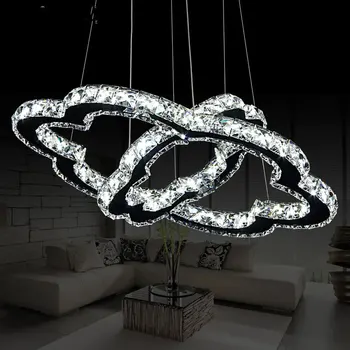Mode verstelbare crystal hanglamp voor eetkamer keuken woonkamer, DIY creatieve dubbele ring 32 + 56 cm hanglampen