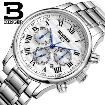 Zwitserland horloges mannen luxe merk horloges binger mechanisch horloges volledige rvs waterdicht b6036-15
