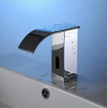 Auto touchless waterval kraan messing chrome sensor badkamer kraan fonteinkraan sensor enkele koude kraan badkamer sensor tap