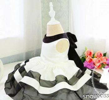 Basic stijl wit en zwarte strepen baby eerste verjaardag jurken zuigeling prom party gown korte bloem meisje jurk
