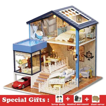 DIY Miniatuur Houten Poppenhuis SEATTLE Villa Leuke Kamer met Stofkap Grote Poppenhuis Speelgoed Meisje Verjaardagscadeau Kerstcadeau