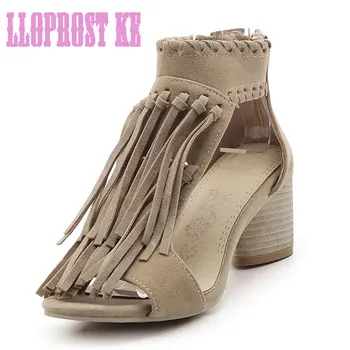 Lloprost ke vrouwen sandalen mode kwastje rome gladiator sandalen vrouwelijke holle dames schoenen plus size eur45 zapatos mujer jt459
