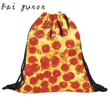 Kai yunon pizza Polyester Unisex Emoji Rugzakken 3D Printing Zakken Koord Rugzak September 14