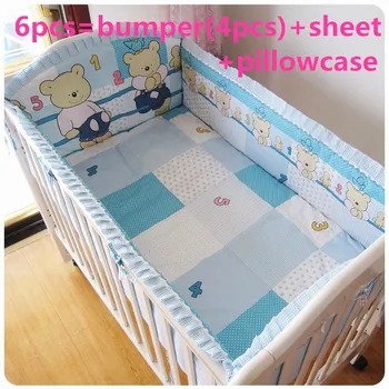 Promotie! 6 stks babybedje beddengoed set baby bumper filler en vel baby slaap, Omvatten (bumpers + sheet + kussen cover)