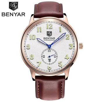 2017 nieuwe luxe merk benyar mannen sport horloges mannen quartz klok man militaire lederen polshorloge relogio masculino