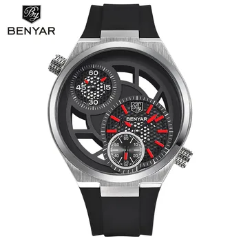 Benyar relogio mode quartz horloge man siliconen horloges mannen hot new horloge voor mannelijke chronograaf sport uur