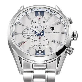 Pagani design chronograaf quartz-horloge mannen rvs band zilver horloges mannen multifunctionele sport horloge reloj hombre