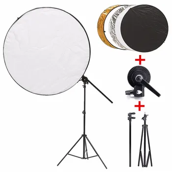 5 in 1 108 cm Draagbare Inklapbare Licht Ronde Fotografie Reflector Disc + Beugel Arm + Light Stand + Clip Studio Foto Kit