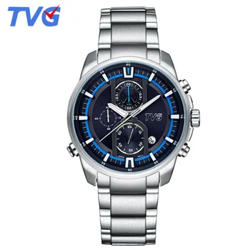 TVG Mannen Horloge Topmerk Luxe Sport Rvs Mode Waterdichte Quartz Horloge Multifunctionele Kalender Display Horloge