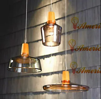 Retro glas kroonluchter lamp hotel restaurant bar woonkamer glazen hout enkele hoofd licht, Kleur: transparant/amber, AC220V