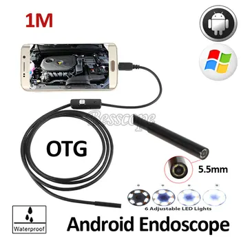 5.5mm OD 1 M Snake USB Flexibele Android Endoscoop Camera OTG USB Android Telefoon Waterdichte Pijp Inspectie Borescope 6LED Camera