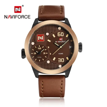 Naviforce luxe merk militaire horloges mannen quartz horloge lederen klok man sport leger horloge dual tijdzone relogio masculino